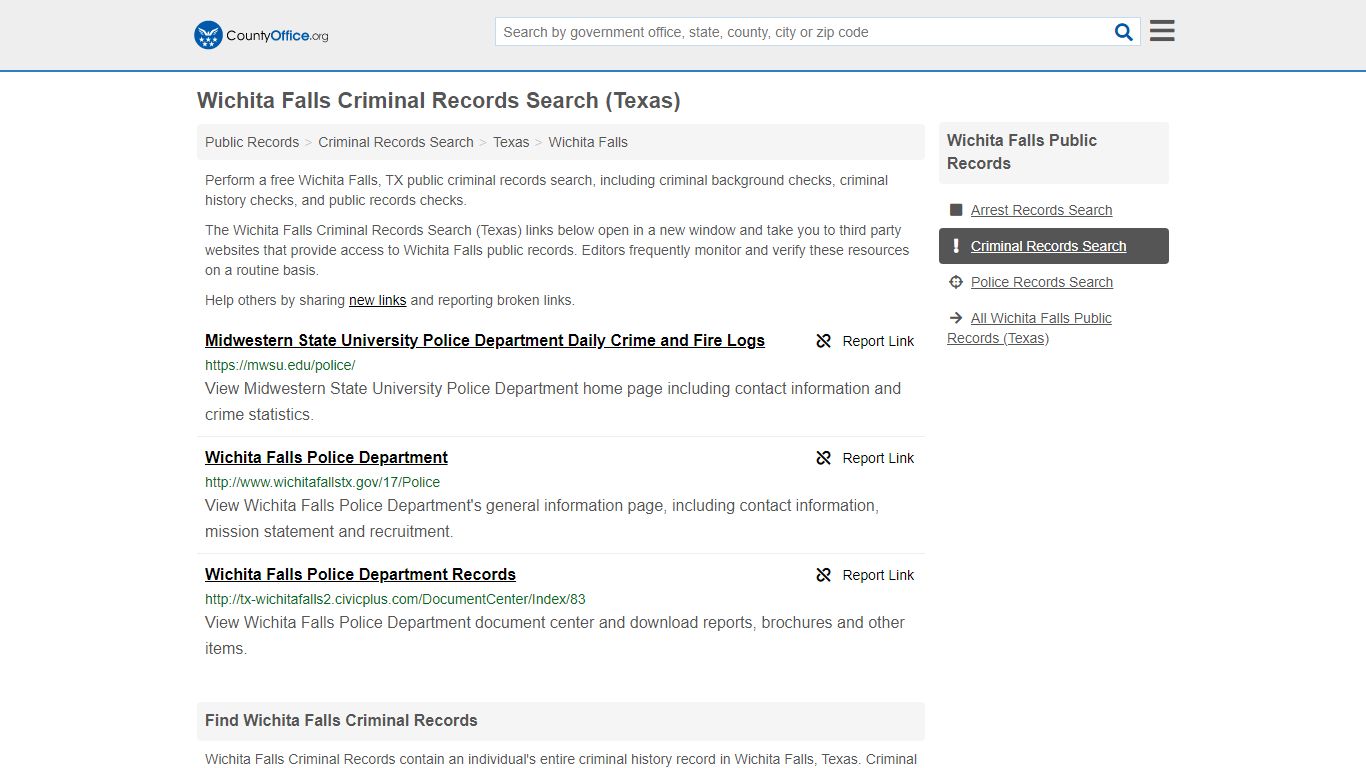 Wichita Falls Criminal Records Search (Texas) - County Office